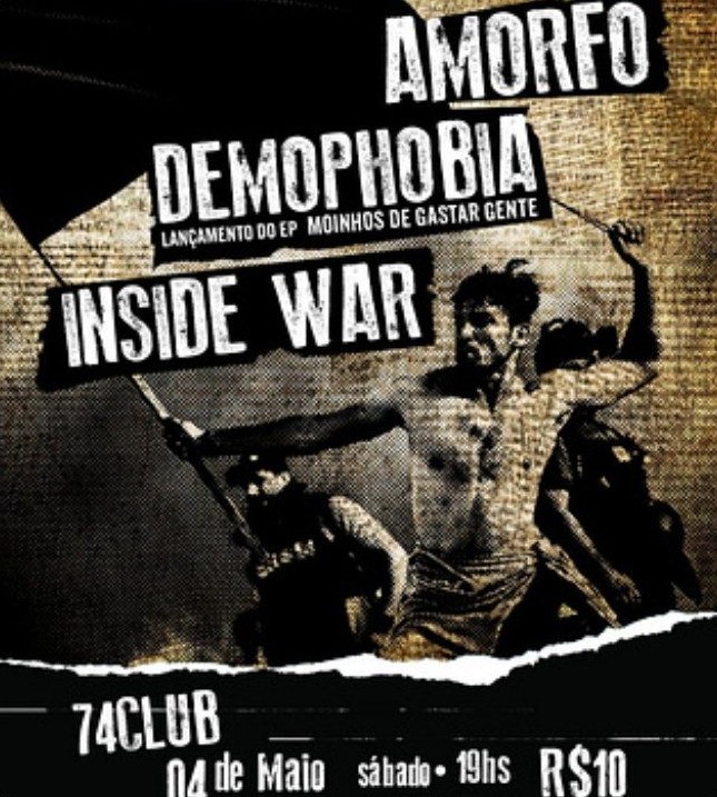 Cartaz com Amorfo, Demophobia e Inside War no 74Club