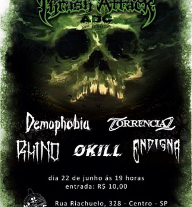 Cartaz Thrash Attack ABC com Demophobia, Torrencial, Rhino, Okill e Endigna